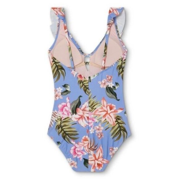 Kona Sol Multi Floral Over the Shoulder Ruffle One Piece Swimsuit Womens XL NWT - Picture 4 of 16